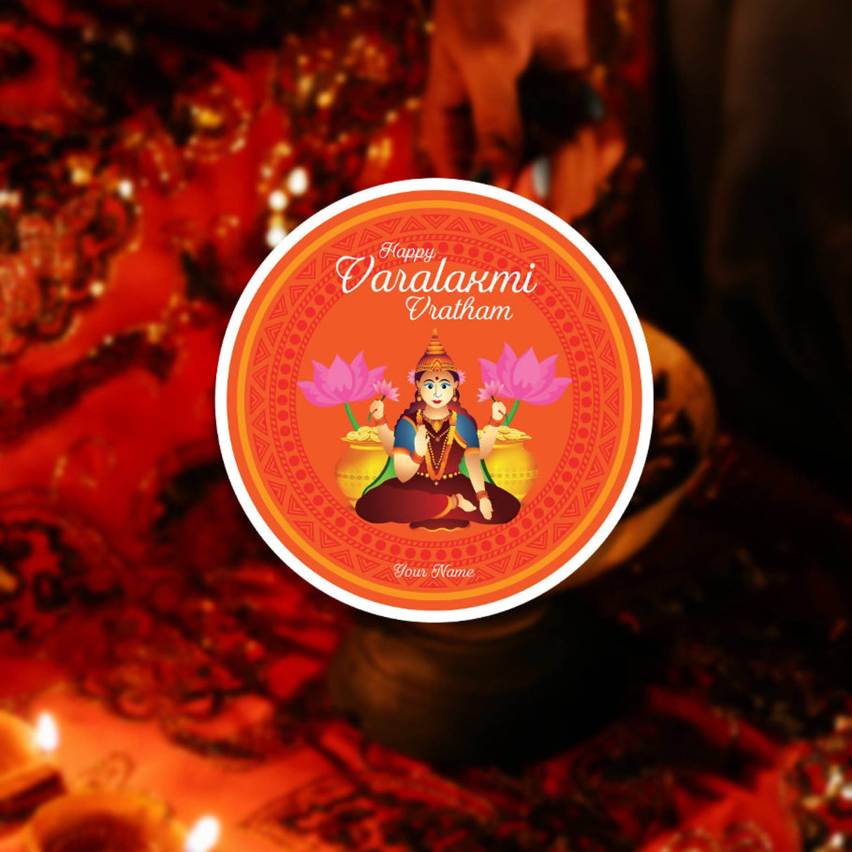 12 Pcs Personalized Stickers Labels Happy Varalakshmi Vratham Custom Name Customized Stickers for Varalaxmi Vratam Gift Boxes Hindu Religious Vratha Pooja (2.5 Inches Round) - LoveNspire