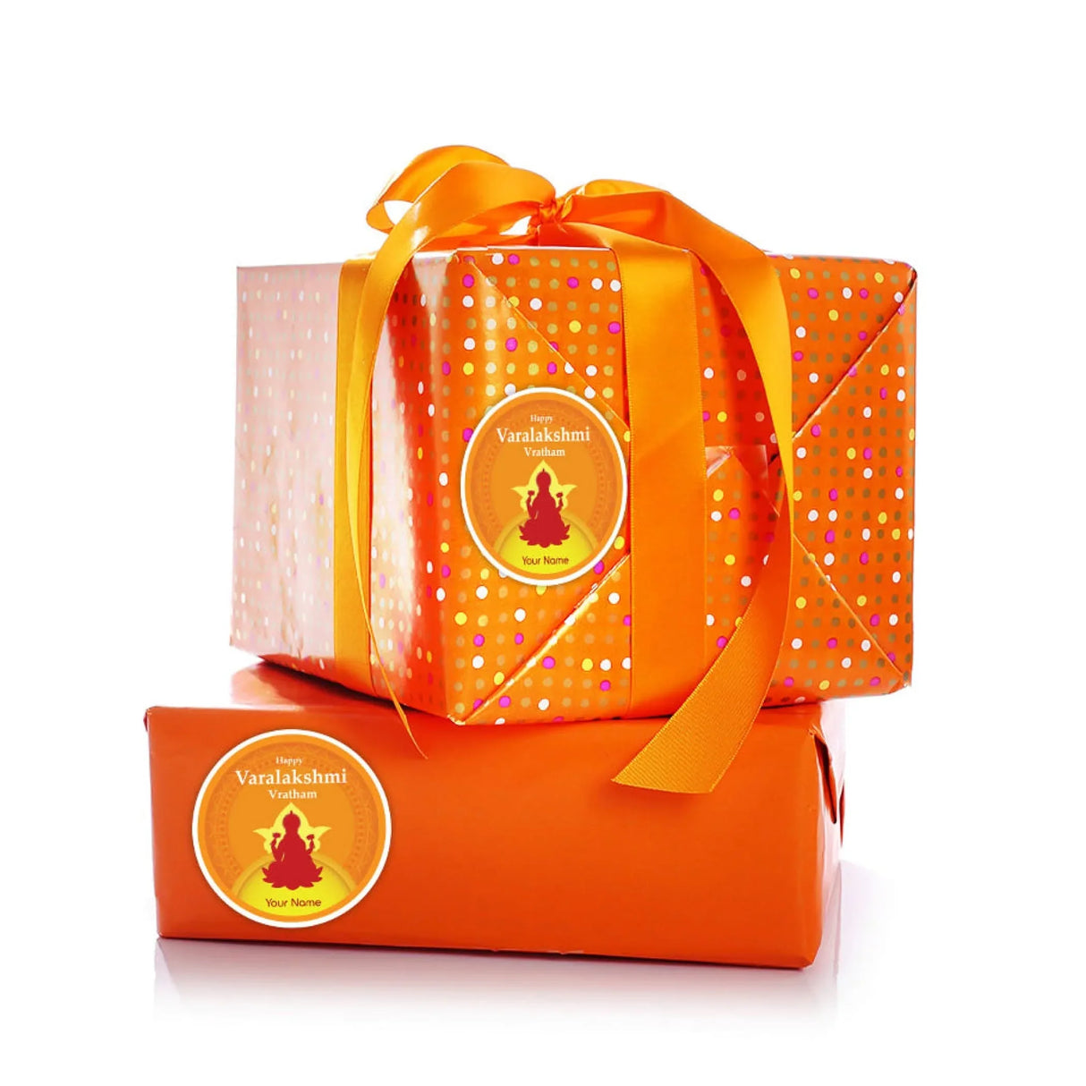 12 Pcs Happy Varalakshmi Vratham Personalized Custom Name Stickers Labels Customized Stickers for Varalaxmi Vratam Gift Boxes Hindu Religious Vratha Pooja (2.5 x 2.5 Inches Round) - LoveNspire