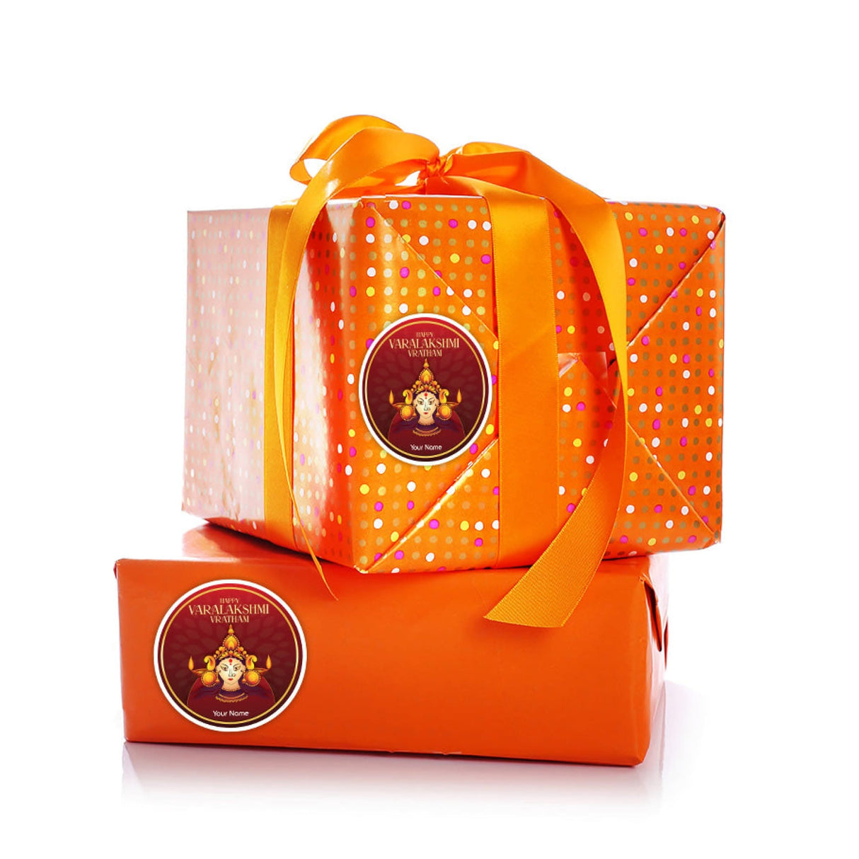 12 Pcs Happy Varalakshmi Vratham Personalized Custom Name Stickers Labels Customized Stickers for Varalaxmi Vratam Gift Boxes Hindu Religious Vratha Pooja (2.5 x 2.5 Inches Round) - LoveNspire