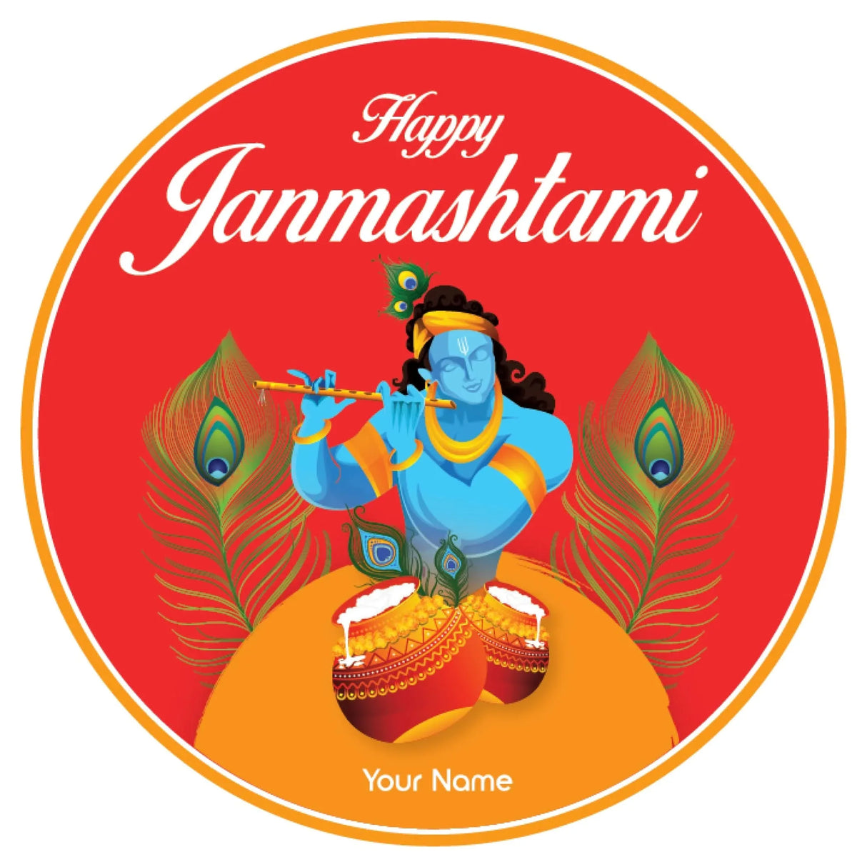 12 Pcs Happy Janmashtami Personalized Custom Name Stickers 2.5 Inches Round Labels Customized Stickers for Krishna Janmashtami Celebration Gift Boxes Hindu Religious Laddu Gopal Pooja - LoveNspire