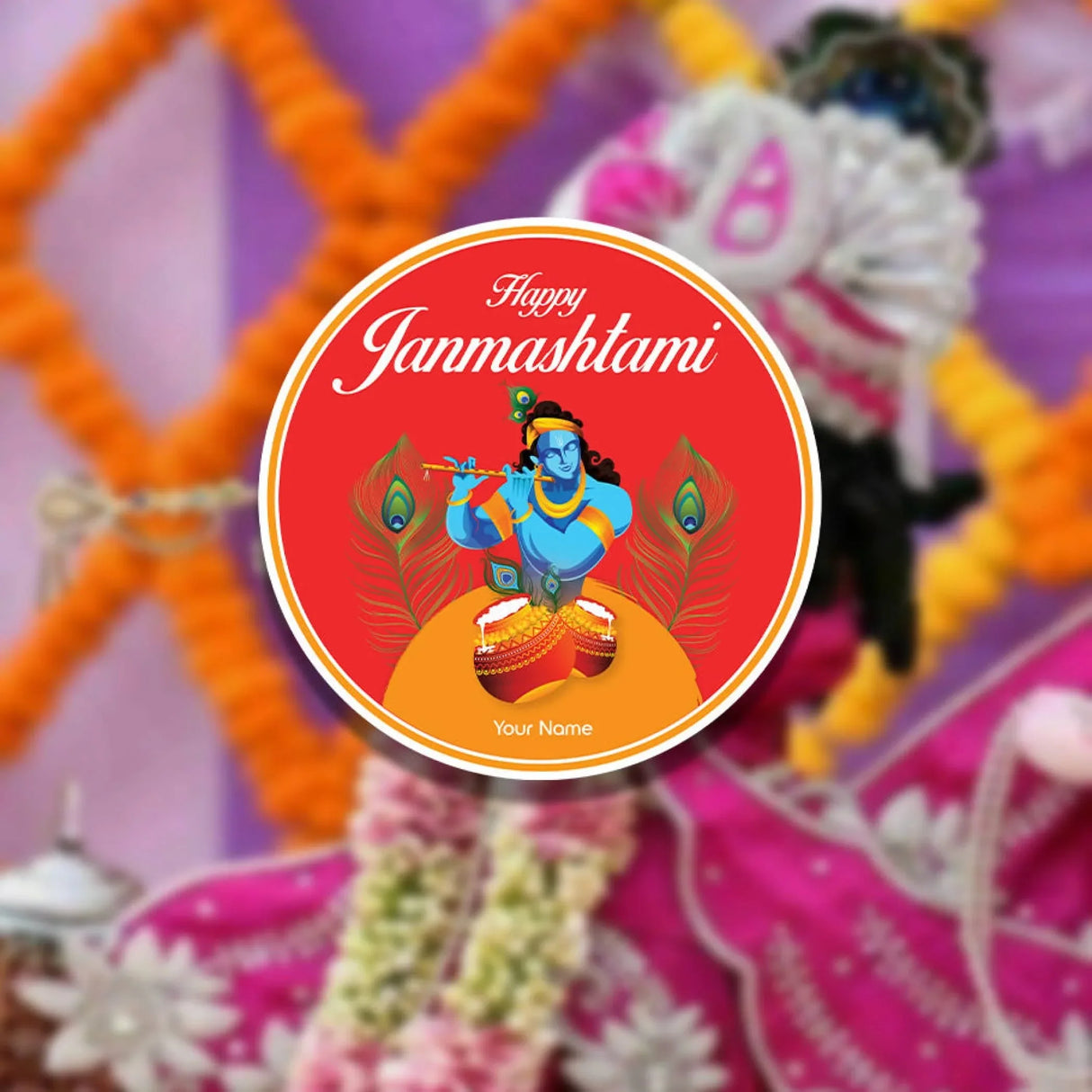 12 Pcs Happy Janmashtami Personalized Custom Name Stickers 2.5 Inches Round Labels Customized Stickers for Krishna Janmashtami Celebration Gift Boxes Hindu Religious Laddu Gopal Pooja - LoveNspire