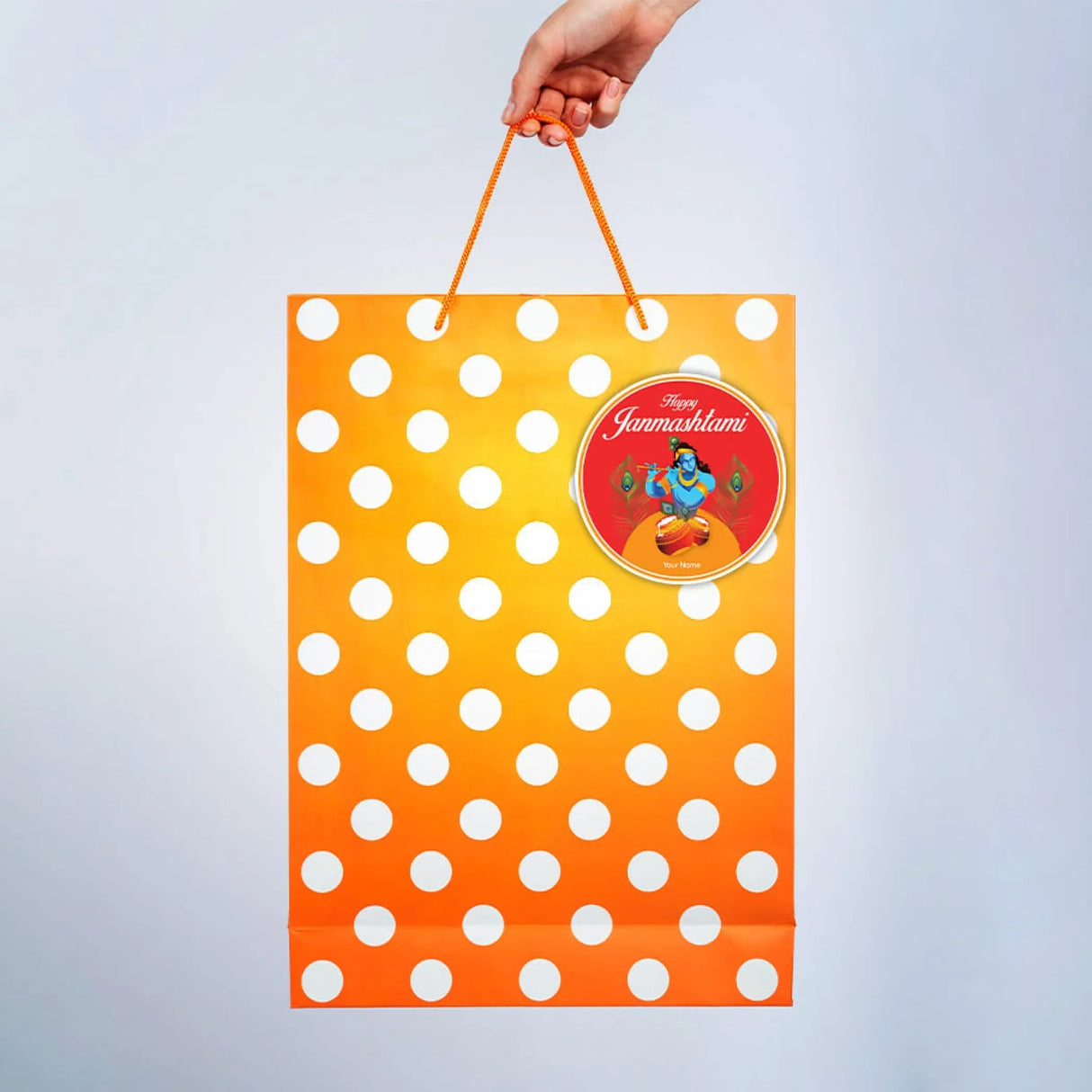 12 Pcs Happy Janmashtami Personalized Custom Name Stickers 2.5 Inches Round Labels Customized Stickers for Krishna Janmashtami Celebration Gift Boxes Hindu Religious Laddu Gopal Pooja - LoveNspire