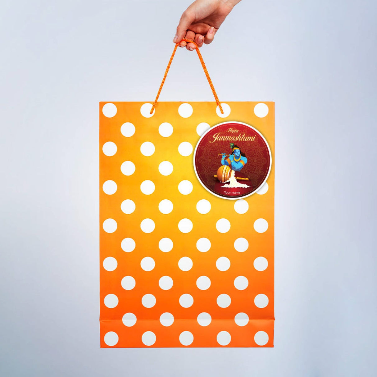 12 Pcs Happy Janmashtami Personalized Custom Name Stickers Labels Customized Stickers for Krishna Janmashtami Celebration Gift Boxes Hindu Religious Laddu Gopal Pooja (2.5 Inches Round) - LoveNspire