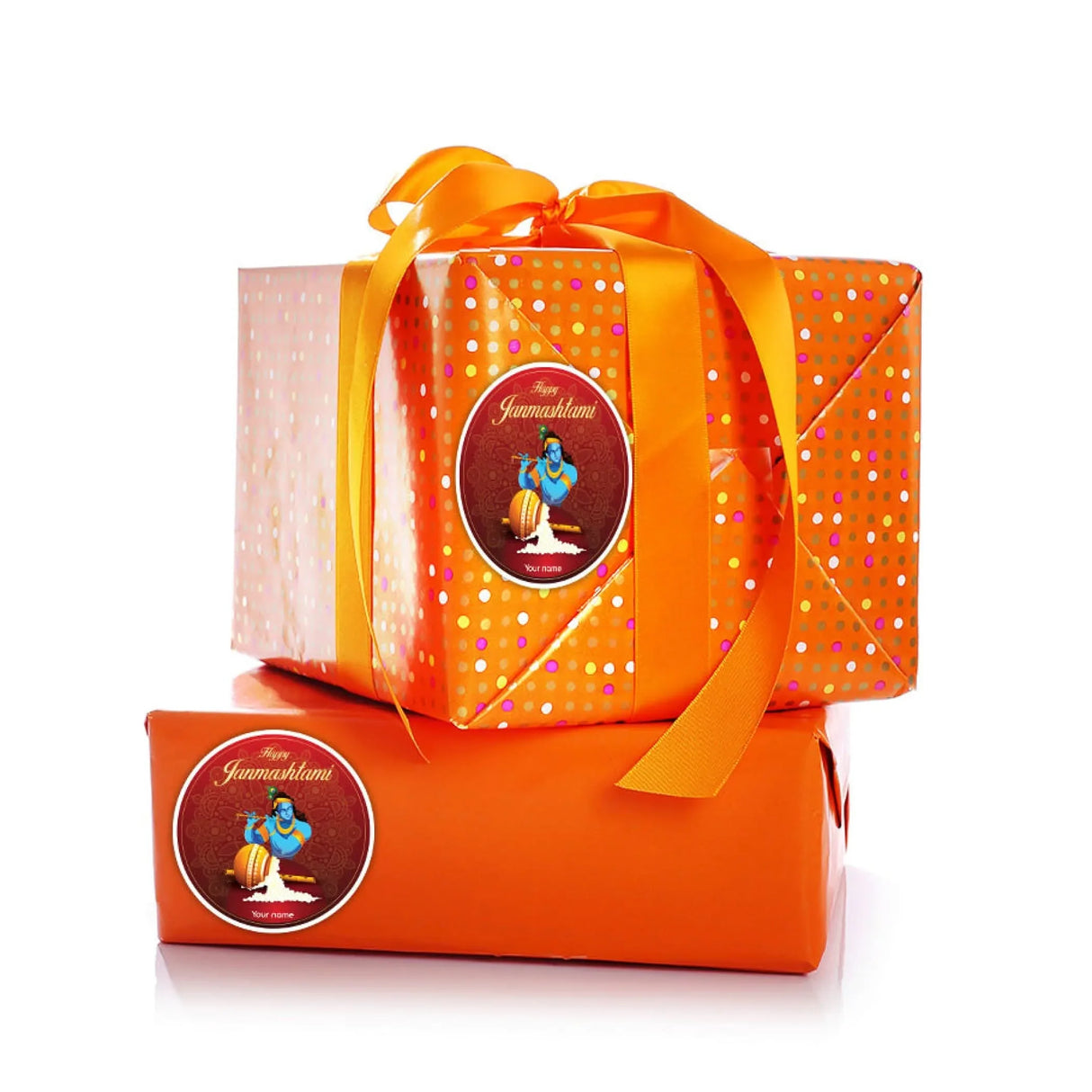 12 Pcs Happy Janmashtami Personalized Custom Name Stickers Labels Customized Stickers for Krishna Janmashtami Celebration Gift Boxes Hindu Religious Laddu Gopal Pooja (2.5 Inches Round) - LoveNspire