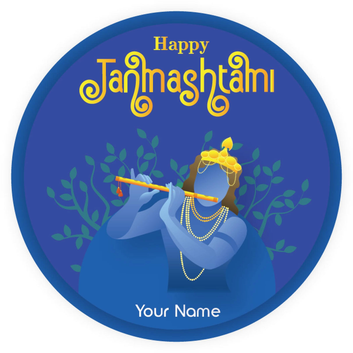 12 Pcs Happy Janmashtami Personalized Custom Name Stickers Labels Customized Stickers for Krishna Janmashtami Celebration Laddu Gopal Pooja Gift Boxes Decor Item (2.5 Inches Round) - LoveNspire