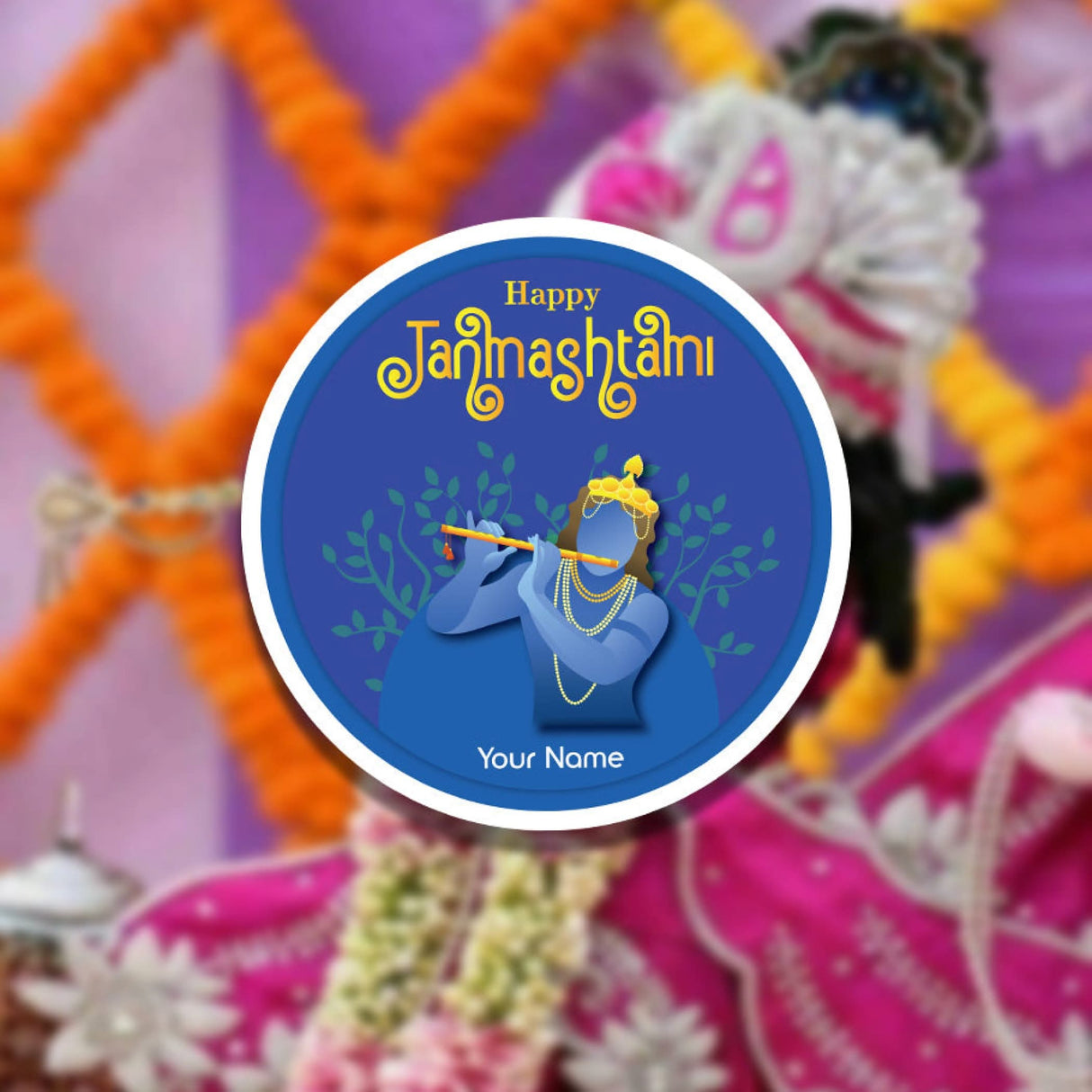 12 Pcs Happy Janmashtami Personalized Custom Name Stickers Labels Customized Stickers for Krishna Janmashtami Celebration Laddu Gopal Pooja Gift Boxes Decor Item (2.5 Inches Round) - LoveNspire