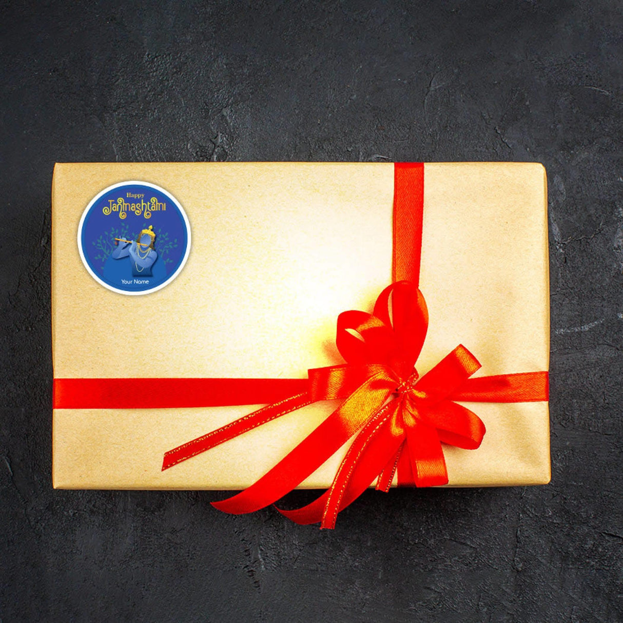 12 Pcs Happy Janmashtami Personalized Custom Name Stickers Labels Customized Stickers for Krishna Janmashtami Celebration Laddu Gopal Pooja Gift Boxes Decor Item (2.5 Inches Round) - LoveNspire