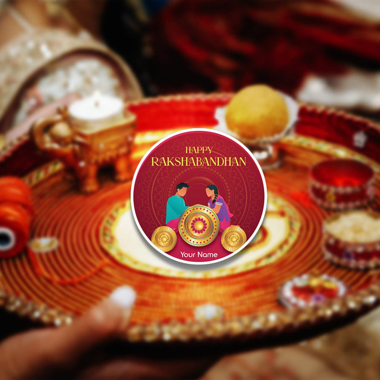 12 Pcs Personalized Custom Name Stickers Labels for Raksha Bandhan Bhai Dooj Customized Stickers for Rakhi Gift Boxes Hindu Festival Siblings Day (2.5 x 2.5 Inches Round) - LoveNspire