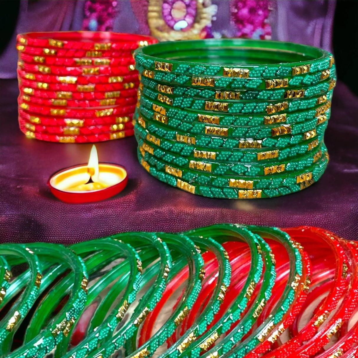 12ct Colorful Bangles, Glass Bangles, Multi Color Bangles, Bangle Set, Bangles, Bridal Bangles, Chudaa Set, Chudiyaa, Handcrafted Bangles, Kangan Sest, Wedding Bangles - LoveNspire