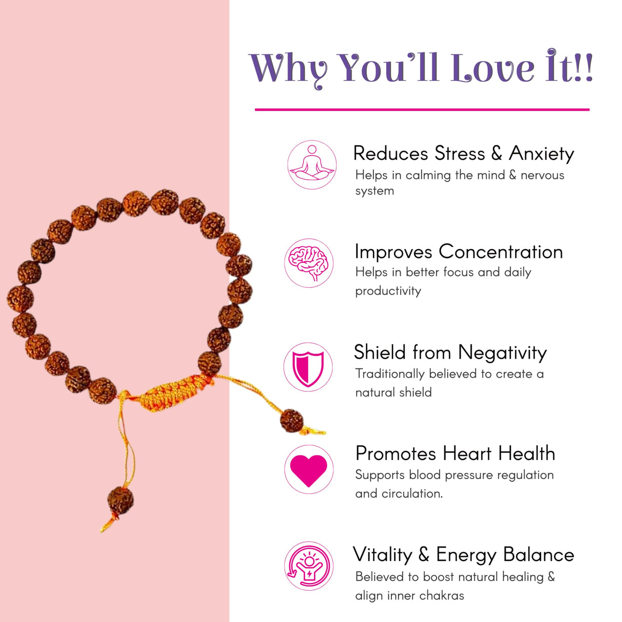 Brown textured wooden 5 Mukhi Rudraksha bracelet with yellow macrame knot