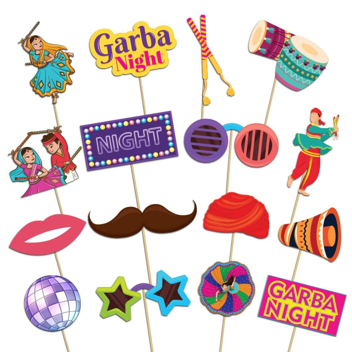 16 Pcs Navratri Garba Night Photo Booth Props Kit Garba Decoration Item Happy Navaratri Hindu Festival Party Favors Decorations Kit for Photoshoot Home Indoor Outdoor Decor - LoveNspire