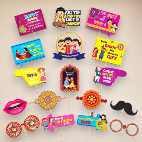 17 Pcs Rakhi Photo Booth Props for Photoshoot Happy Raksha Bandhan Sign Hindu Festival Party Favors Decorations Kit for Home Indoor Outdoor Decor - LoveNspire