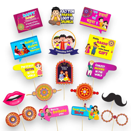 17 Pcs Rakhi Photo Booth Props for Photoshoot Happy Raksha Bandhan Sign Hindu Festival Party Favors Decorations Kit for Home Indoor Outdoor Decor - LoveNspire