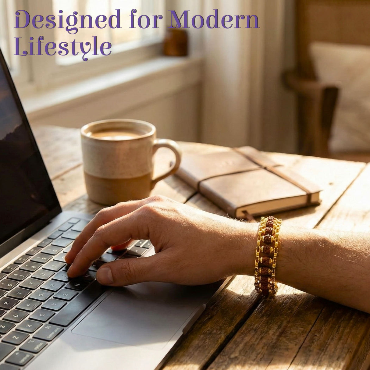 Gold Rudraksha bracelet for men with 5-mukhi beads and amber accents