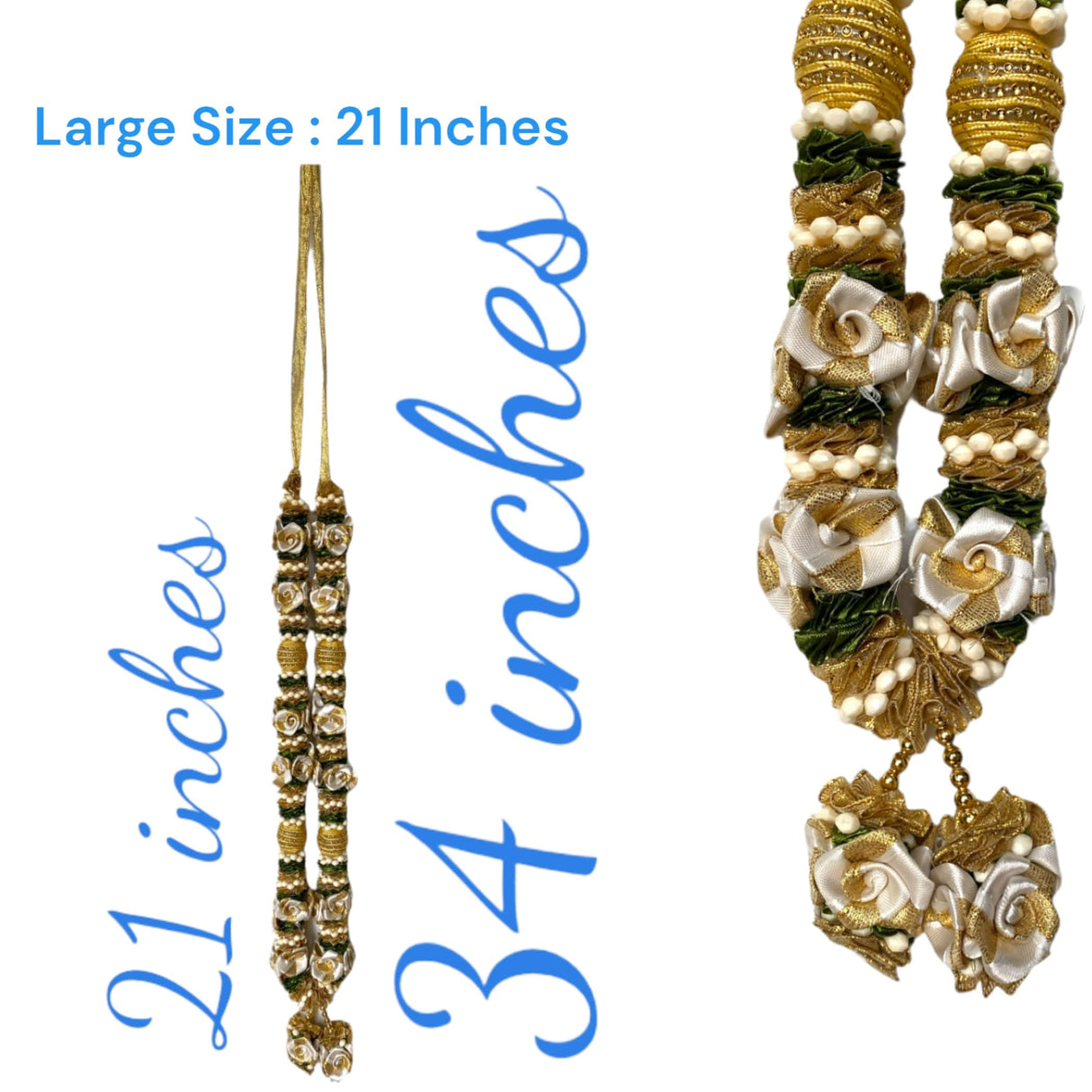 Pack of 2 Varmala Wedding Garland Artificial Golden White Rose Varmala Indian Milini Mala Indian Wedding Haar Bride and Groom Mala Muslim Punjabi Jaimala - LoveNspire