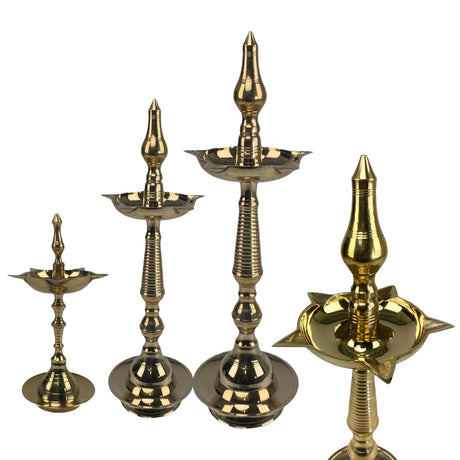 Brass Oil Lamp Diya Pack of 2 Samai Deepak Lamp Kerala Traditional Kutthu Vilakku Panchmahal Deepam for Home Temple Mandir Office Diwali Decoration - Deepawali Return Gift - LoveNspire