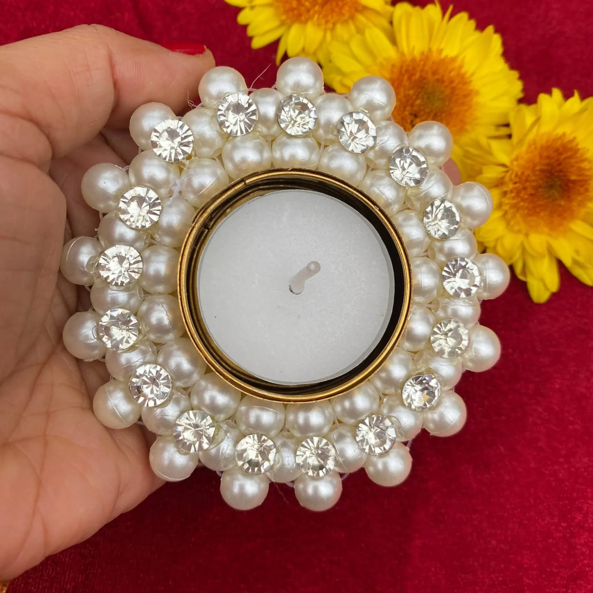 Pearl T-light Holder, Tealight Candle Holder Festival of Light Decorative for Diwali Christmas Thanksgiving Housewarming Gift Moti Candle Stand for Centerpiece Dining Table Home Decor - LoveNspire