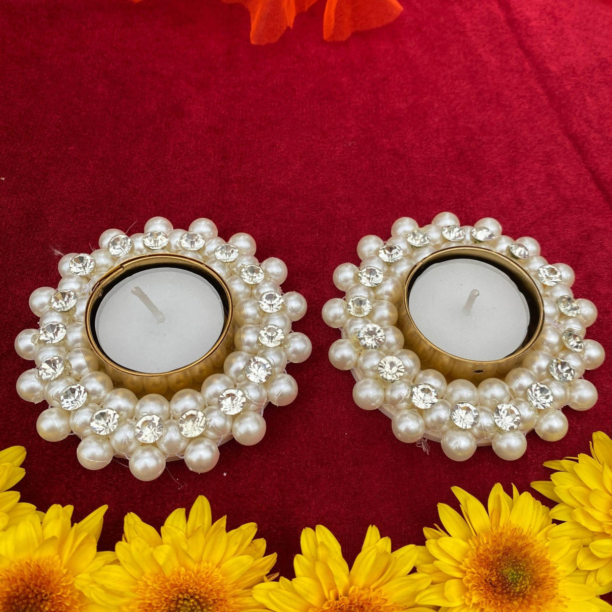 Pearl T-light Holder, Tealight Candle Holder Festival of Light Decorative for Diwali Christmas Thanksgiving Housewarming Gift Moti Candle Stand for Centerpiece Dining Table Home Decor - LoveNspire