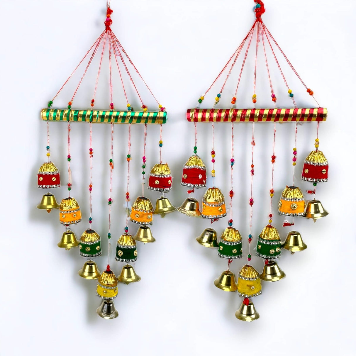 Indian Wind Chimes Colorful Bells Windchimes Jhoomar Rajasthani Hanging for Home Wall Temple Bedroom Outdoor Decor Decorative Accessories for Patio Porch Wedding Housewarming Gifts (2 PCs) - LoveNspire