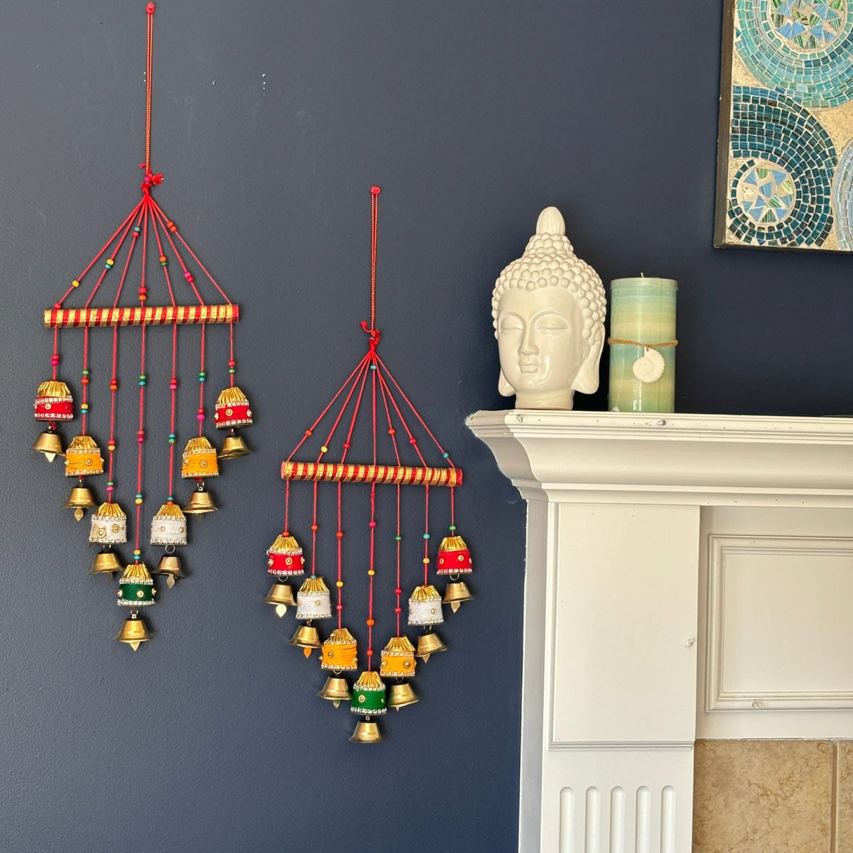 Indian Wind Chimes Colorful Bells Windchimes Jhoomar Rajasthani Hanging for Home Wall Temple Bedroom Outdoor Decor Decorative Accessories for Patio Porch Wedding Housewarming Gifts (2 PCs) - LoveNspire
