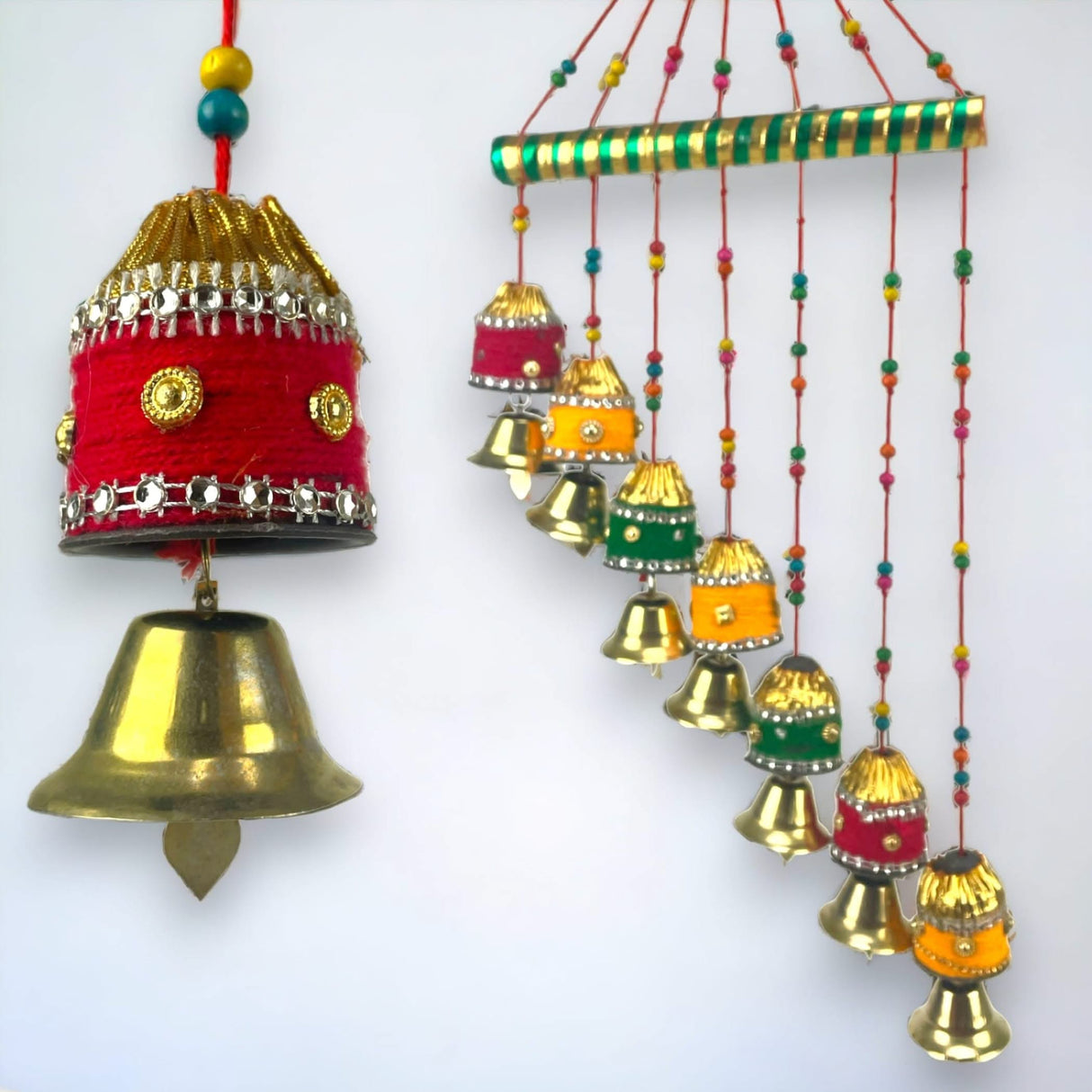 Indian Wind Chimes Colorful Bells Windchimes Jhoomar Rajasthani Hanging for Home Wall Temple Bedroom Outdoor Decor Decorative Accessories for Patio Porch Wedding Housewarming Gifts - LoveNspire