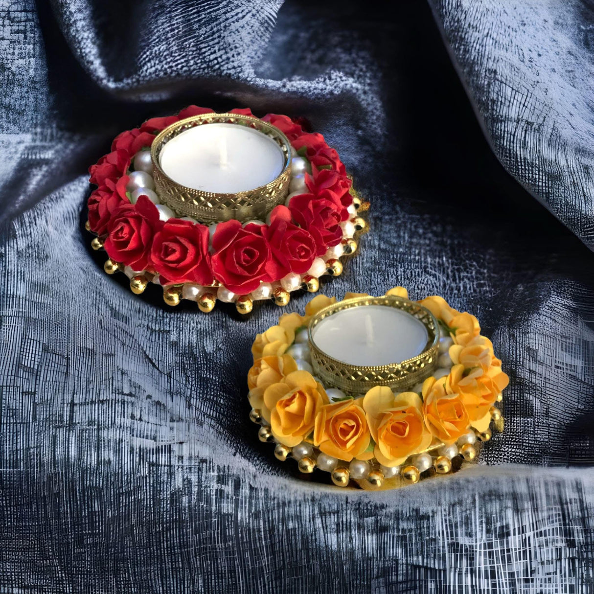 2CT Rose Tealight Candle Holder Festival of Light Decorative Rose T-light Holder for Diwali Christmas Hanukkah Thanksgiving Housewarming Gift Centerpiece Dining Table Home Decor - LoveNspire