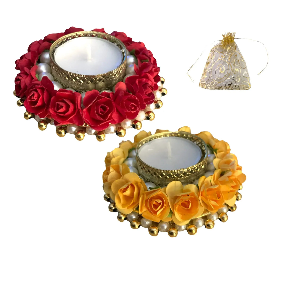 2CT Rose Tealight Candle Holder Festival of Light Decorative Rose T-light Holder for Diwali Christmas Hanukkah Thanksgiving Housewarming Gift Centerpiece Dining Table Home Decor - LoveNspire