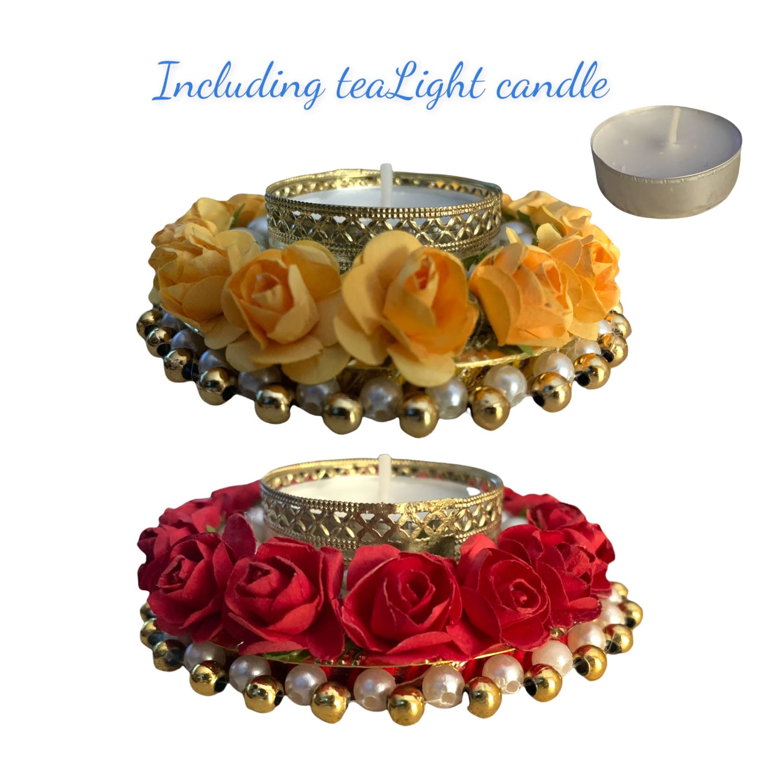 2CT Rose Tealight Candle Holder Festival of Light Decorative Rose T-light Holder for Diwali Christmas Hanukkah Thanksgiving Housewarming Gift Centerpiece Dining Table Home Decor - LoveNspire