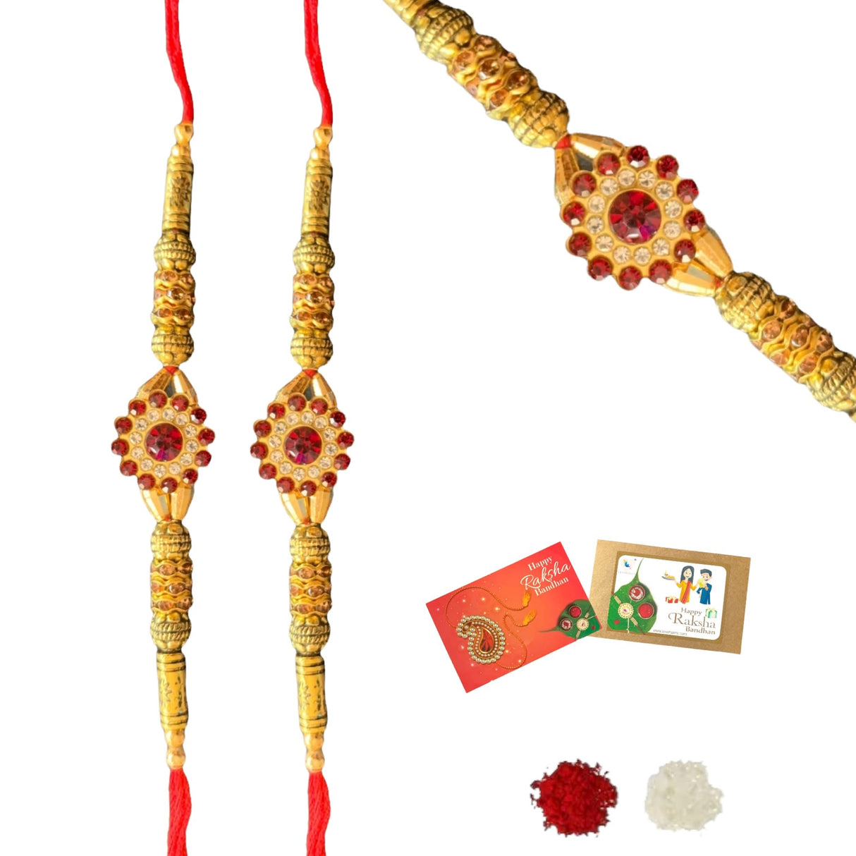 2CT Rakhi for Brother Bhaiya Bhabhi Traditional Handmade Designer Rakhi Set Roli Chawal, Greeting Card Rakshabandhan Rakhi Bracelet Hemper Gift Thread Bracelet - LoveNspire