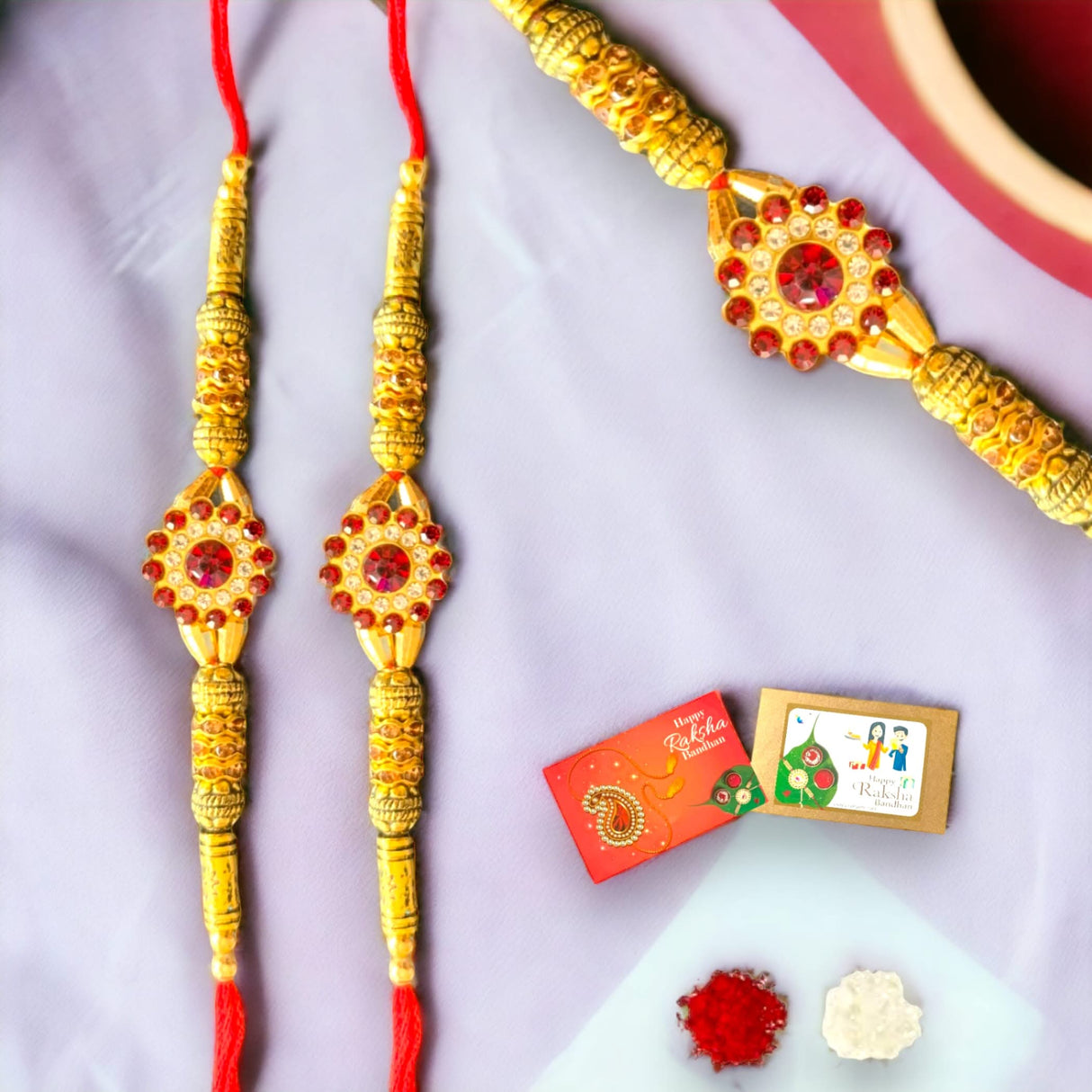 2CT Rakhi for Brother Bhaiya Bhabhi Traditional Handmade Designer Rakhi Set Roli Chawal, Greeting Card Rakshabandhan Rakhi Bracelet Hemper Gift Thread Bracelet - LoveNspire