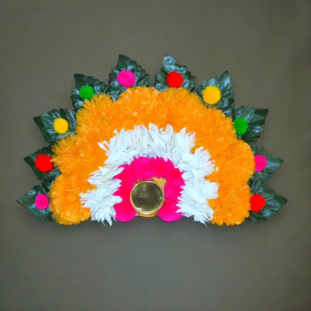 2 Ct Rangoli Mat Diwali Decor Semi Circle Tea Light Holders Artificial Leaf Marigold Flowers Decorative Home Pooja Temple Decor Housewarming Return Gift Day of the Dead Dia De Los Muertos - LoveNspire