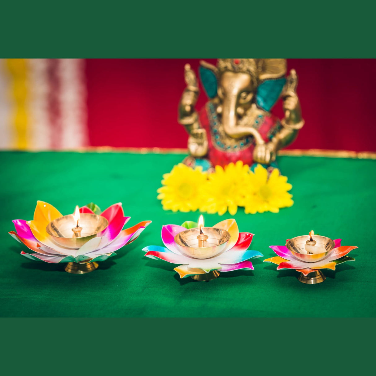 Multicolor Lotus Brass Diya – Indian Craft Oil Lamp for Puja, Ideal Pooja Gift, Diwali Home Decoration, Mandir Temple Akhand Diya, Traditional Deepawali Return Gifts, Puja Articles - LoveNspire