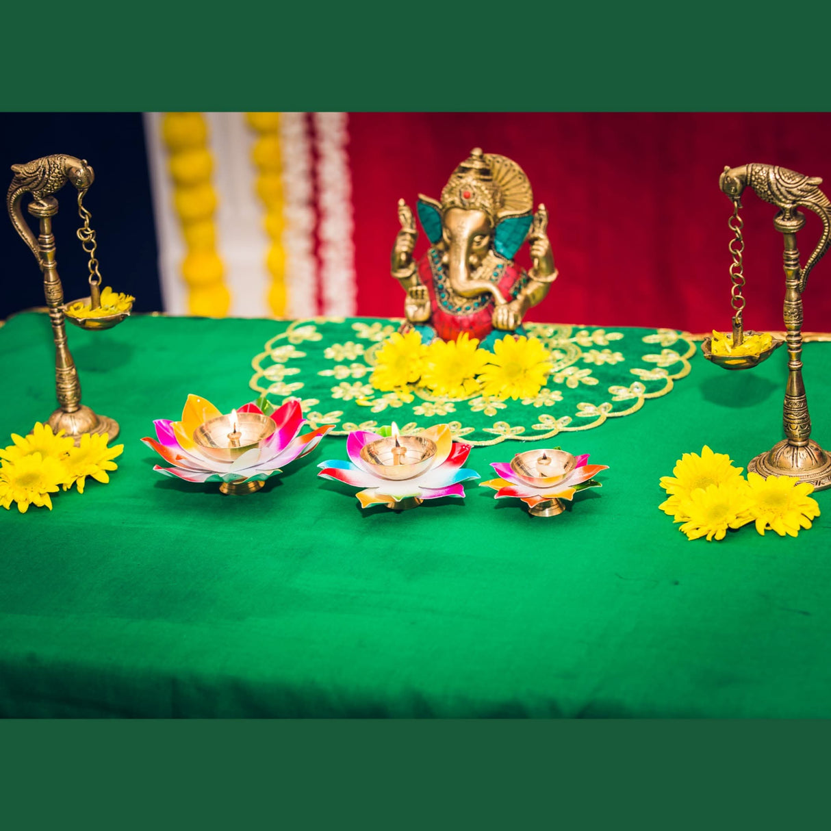 Multicolor Lotus Brass Diya – Indian Craft Oil Lamp for Puja, Ideal Pooja Gift, Diwali Home Decoration, Mandir Temple Akhand Diya, Traditional Deepawali Return Gifts, Puja Articles - LoveNspire