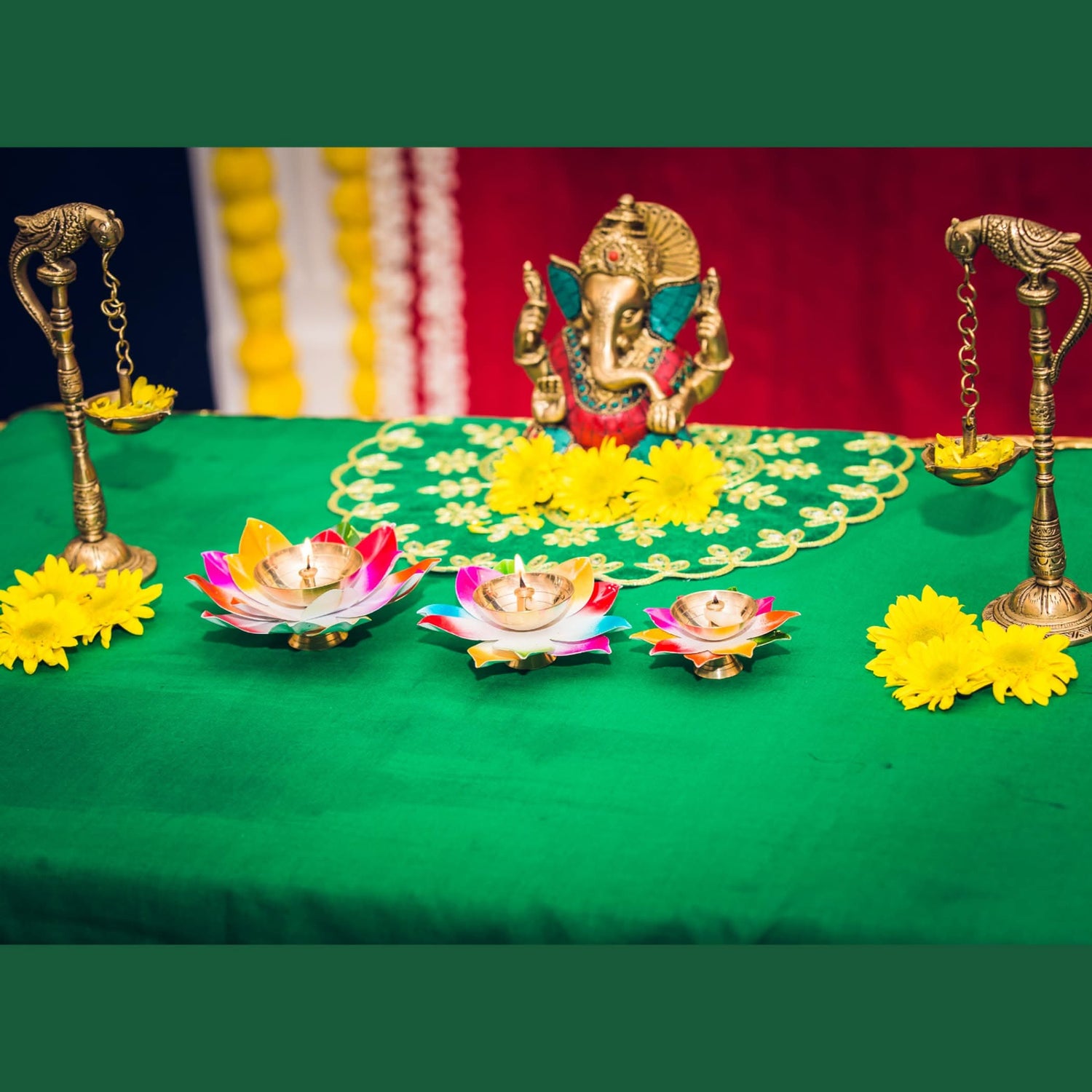 Multicolor Lotus Brass Diya – Indian Craft Oil Lamp for Puja, Ideal Pooja Gift, Diwali Home Decoration, Mandir Temple Akhand Diya, Traditional Deepawali Return Gifts, Puja Articles - LoveNspire