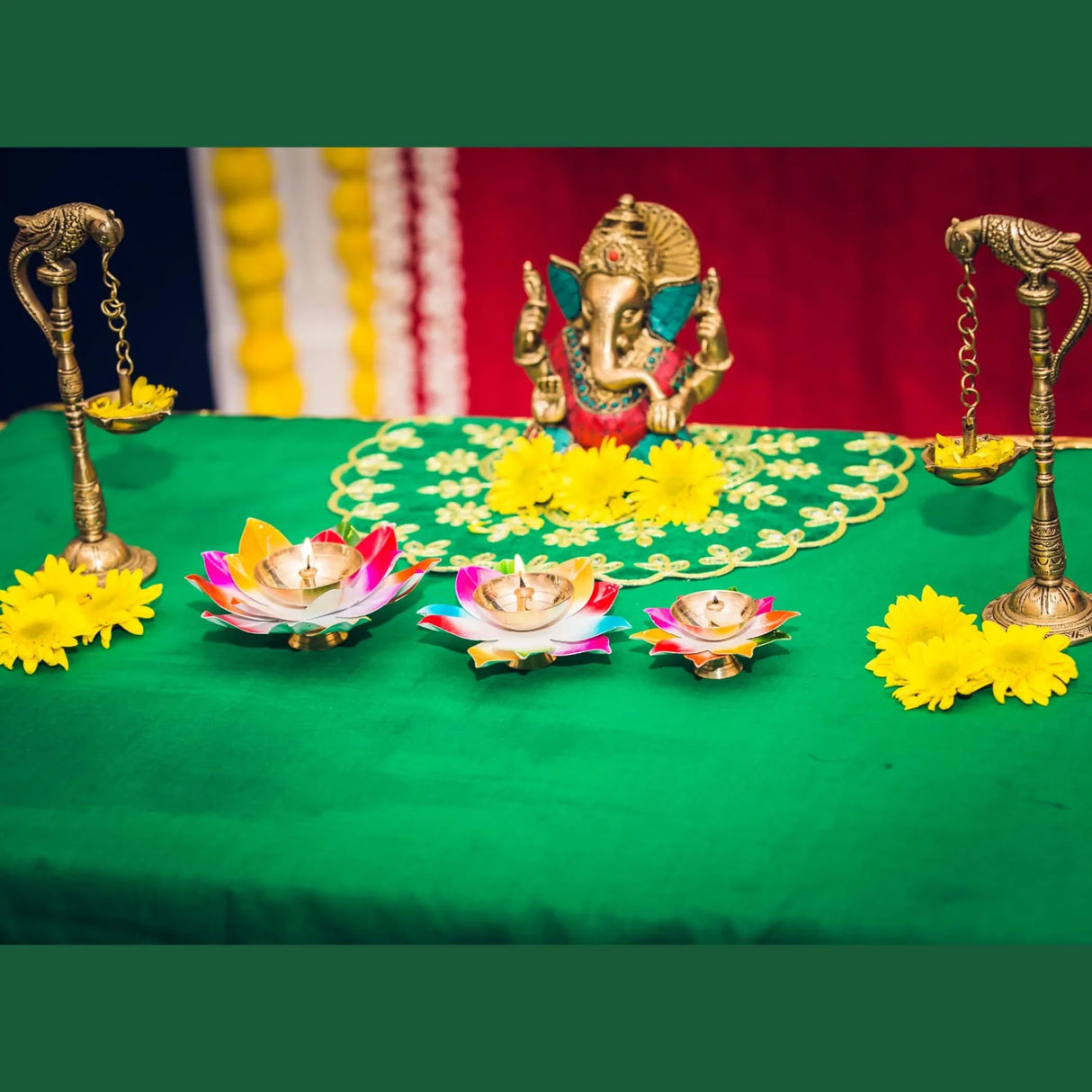 Multicolor Lotus Brass Diya – Indian Craft Oil Lamp for Puja, Ideal Pooja Gift, Diwali Home Decoration, Mandir Temple Akhand Diya, Traditional Deepawali Return Gifts, Puja Articles - LoveNspire