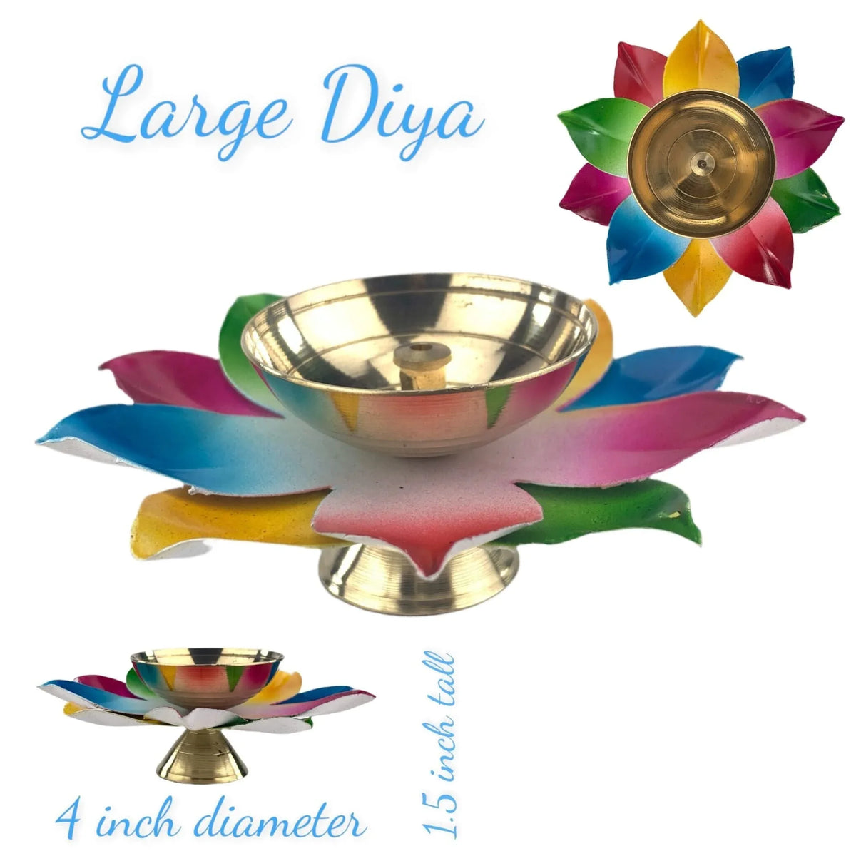Multicolor Lotus Brass Diya – Indian Craft Oil Lamp for Puja, Ideal Pooja Gift, Diwali Home Decoration, Mandir Temple Akhand Diya, Traditional Deepawali Return Gifts, Puja Articles - LoveNspire