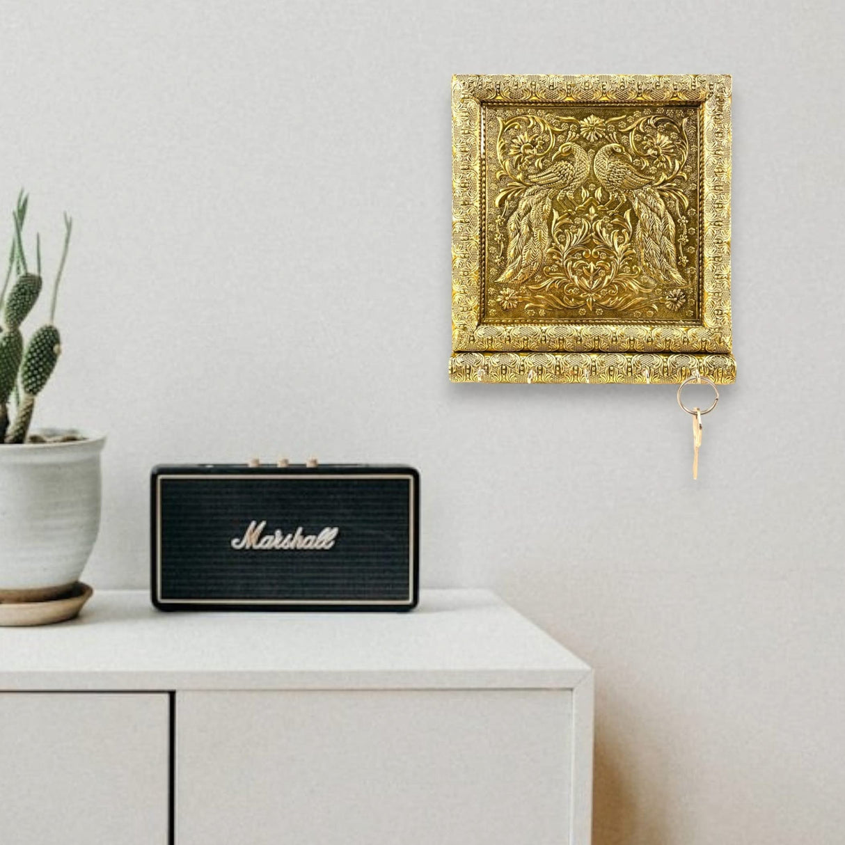 Peacock Design Frame Wall Key Holder for Wall Decorative, Hand Crafted Wall Hooks for Hanging Stylish Key Stand Home Office Decor Housewarming Gift 5 Hooks (pack of 1) - LoveNspire