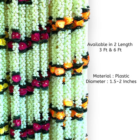 Artificial floral garlands in light green orange and magenta for festivals and celebrations