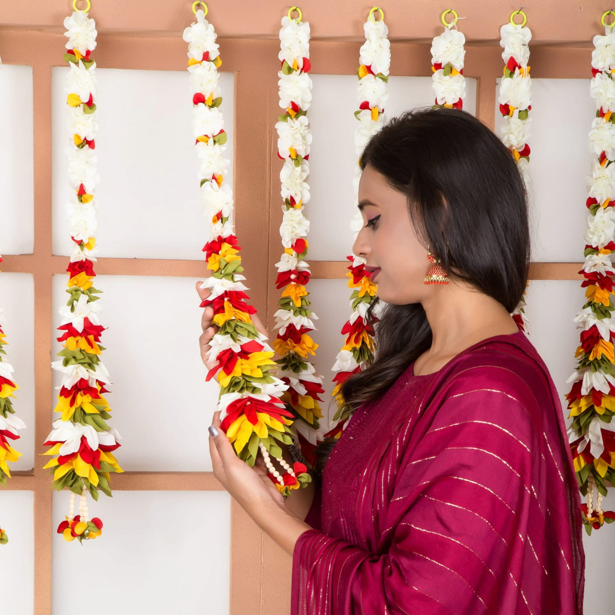 2 Strings Artificial Fabric Jasmine Garland for Festivals Pooja Indian Muslim Wedding Home Decor - Housewarming Diwali Eid Decorations - Mehndi Haldi Party Day of the Dead Door Hanging - LoveNspire