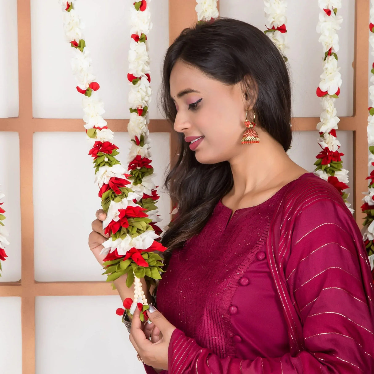 2 Strings Artificial Fabric Jasmine Garland for Festivals Pooja Indian Muslim Wedding Home Decor - Housewarming Diwali Eid Decorations - Mehndi Haldi Party Day of the Dead Door Hanging - LoveNspire