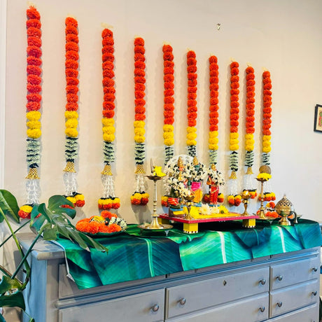 2 Strings Artificial Marigold Flowers Garland for Home, Party Door Hanging Diwali Decorations Day of the Dead Dia De Los Muertos Ofrenda Halloween Marygold Traditional Indian Theme Decor - LoveNspire