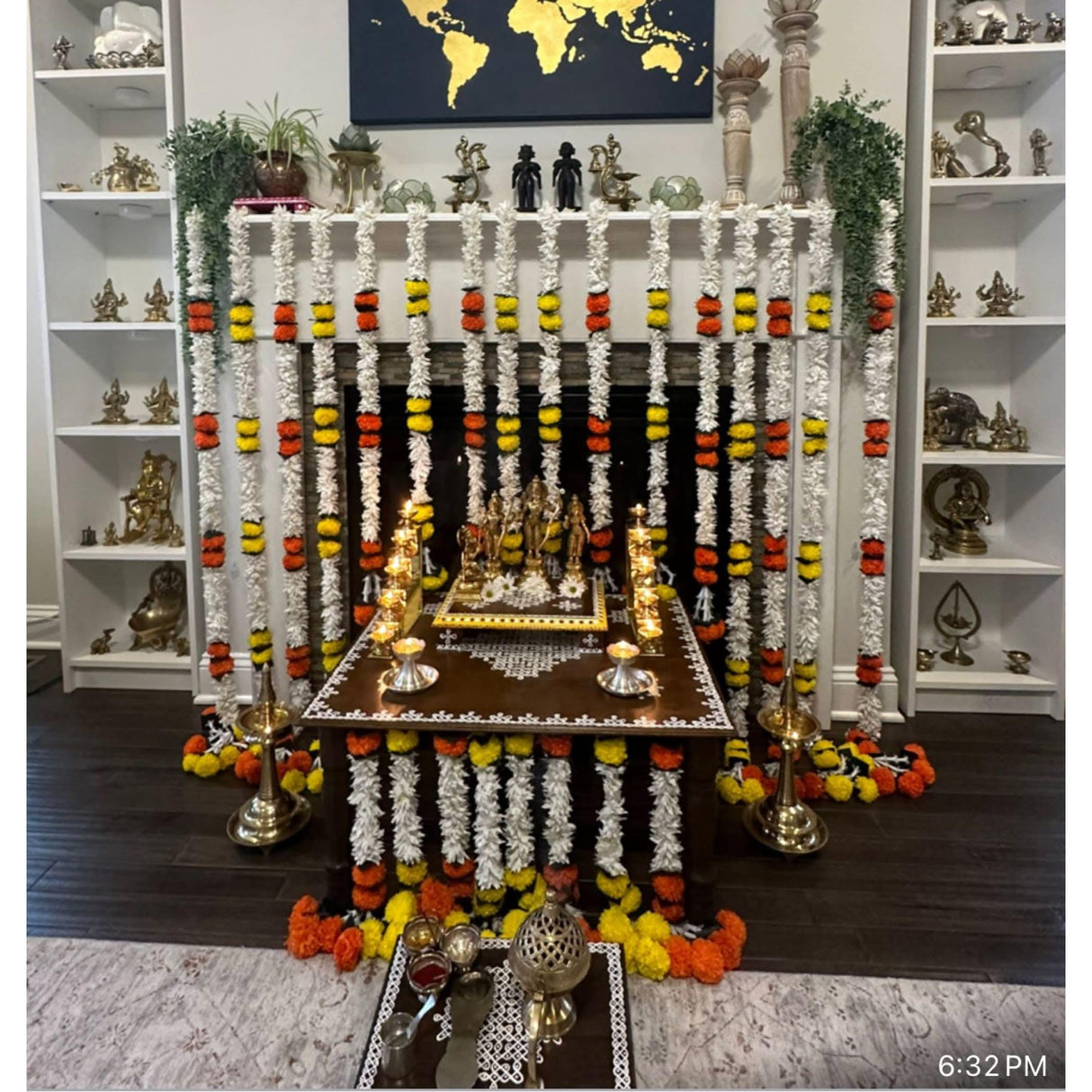 2 Strings Artificial Marigold Flowers Garland Bandhanwar String for Home, Party Door Hanging Diwali Decorations for Day of the Dead Ofrenda Halloween Marygold Traditional Indian Theme - LoveNspire