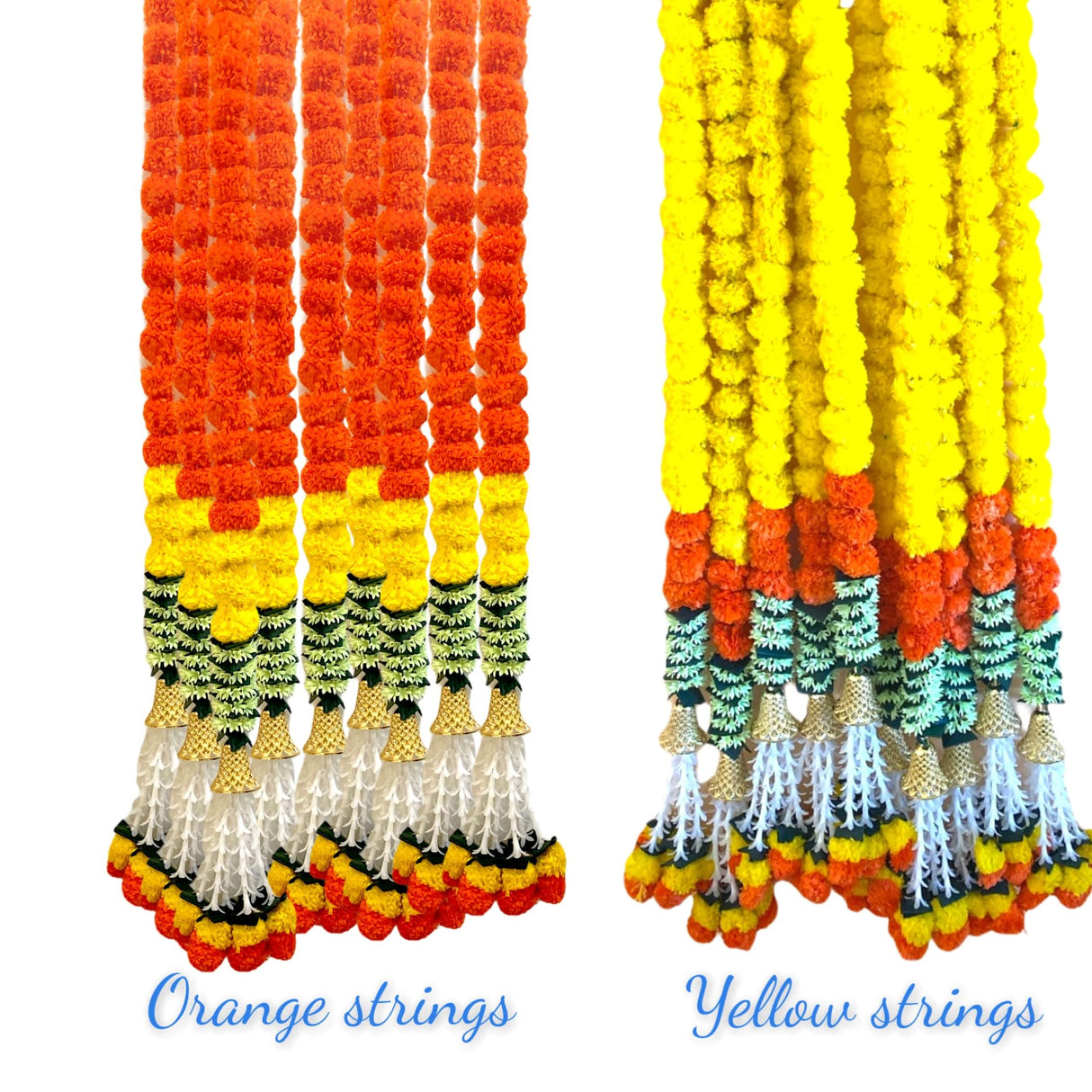 2 Strings Artificial Marigold Flowers Garland for Home, Party Door Hanging Diwali Decorations Day of the Dead Dia De Los Muertos Ofrenda Halloween Marygold Traditional Indian Theme Decor - LoveNspire