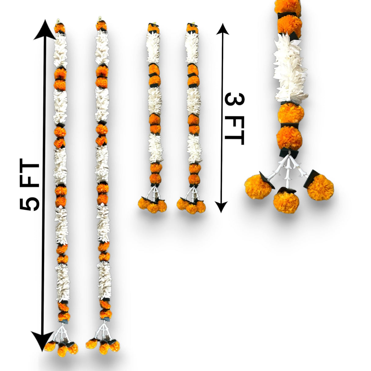 2 Strings Jasmine Marigold Garland for Decoration Artificial Marigold Flowers Puja Decorations Indian Décor for Pooja, Wedding, Events, Diwali, Halloween Decor (mango Color) - LoveNspire