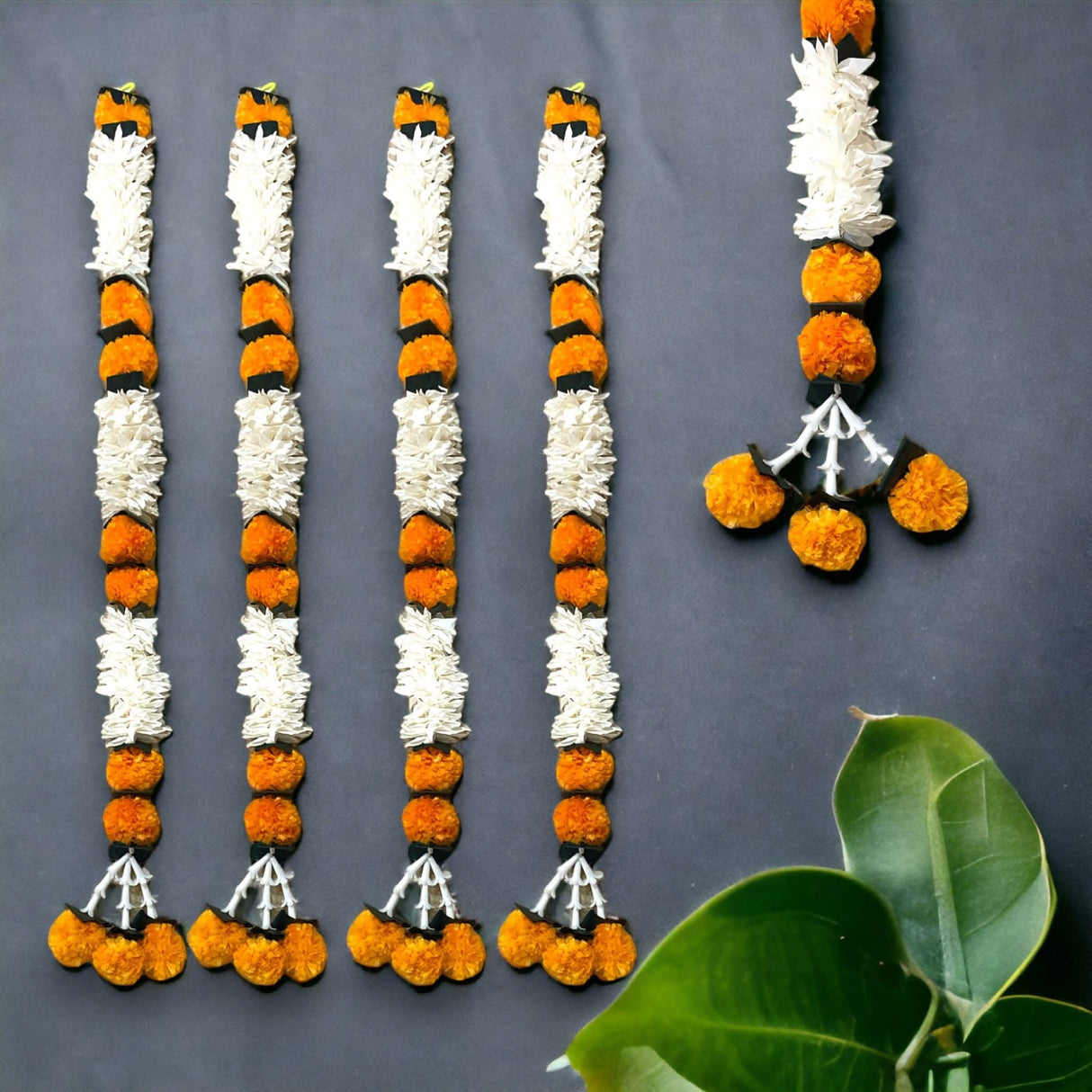 2 Strings Jasmine Marigold Garland for Decoration Artificial Marigold Flowers Puja Decorations Indian Décor for Pooja, Wedding, Events, Diwali, Halloween Decor (mango Color) - LoveNspire