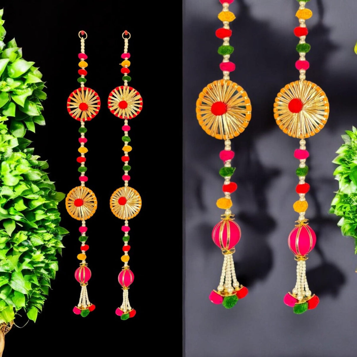 2 Strings Wall Backdrop Hanging Pompom Wheels Handmade Artificial Diwali Decoration Wedding India Diwali Decor Wall Decor Tapestry Wall Hanging - LoveNspire
