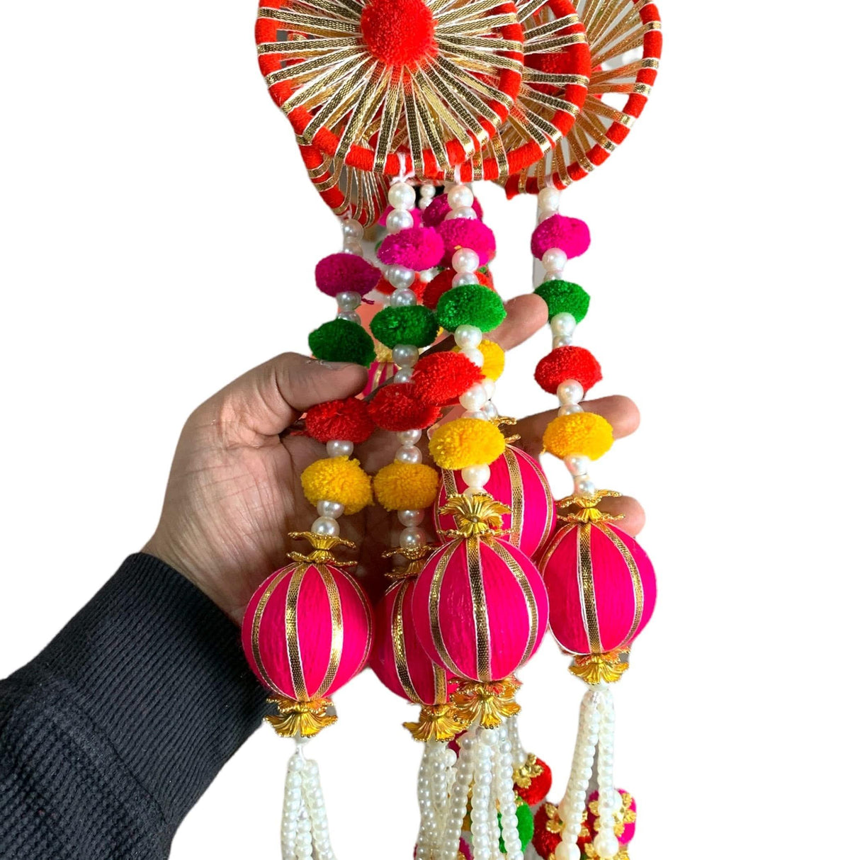 2 Strings Wall Backdrop Hanging Pompom Wheels Handmade Artificial Diwali Decoration Wedding India Diwali Decor Wall Decor Tapestry Wall Hanging - LoveNspire