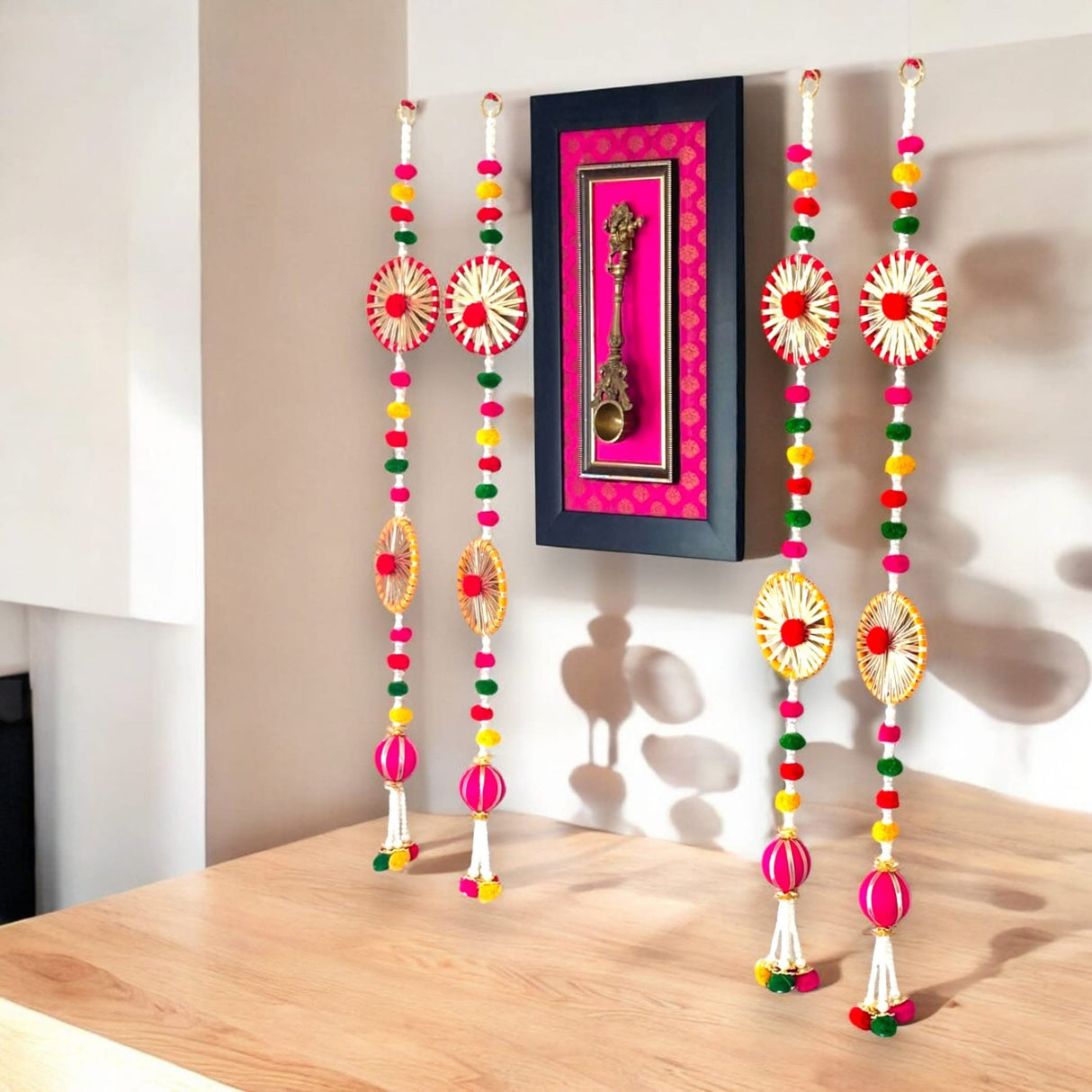2 Strings Wall Backdrop Hanging Pompom Wheels Handmade Artificial Diwali Decoration Wedding India Diwali Decor Wall Decor Tapestry Wall Hanging - LoveNspire