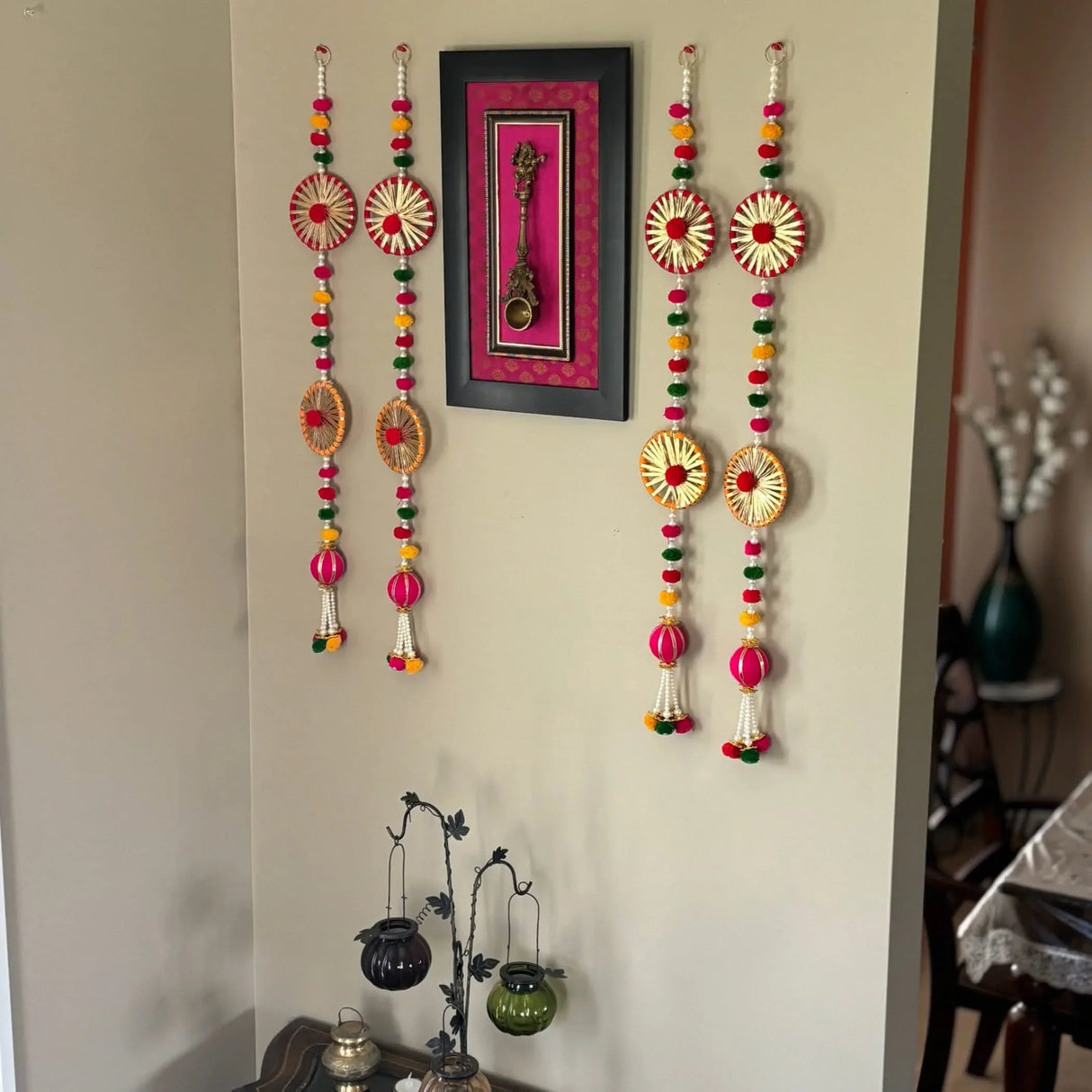 2 Strings Wall Backdrop Hanging Pompom Wheels Handmade Artificial Diwali Decoration Wedding India Diwali Decor Wall Decor Tapestry Wall Hanging - LoveNspire
