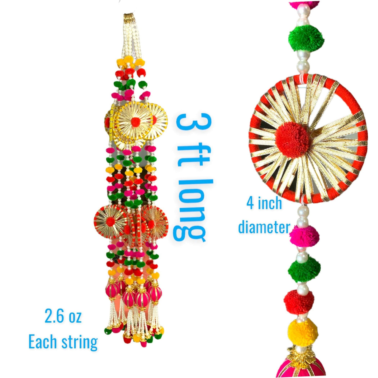 2 Strings Wall Backdrop Hanging Pompom Wheels Handmade Artificial Diwali Decoration Wedding India Diwali Decor Wall Decor Tapestry Wall Hanging - LoveNspire